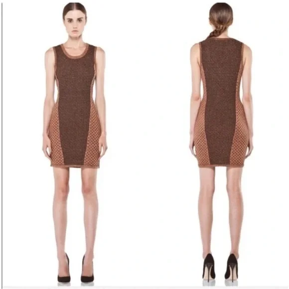 Rag & Bone Metallic Brown Knit Mini Dress l Sleeveless Bodycon Sweater Dress - Picture 5 of 5